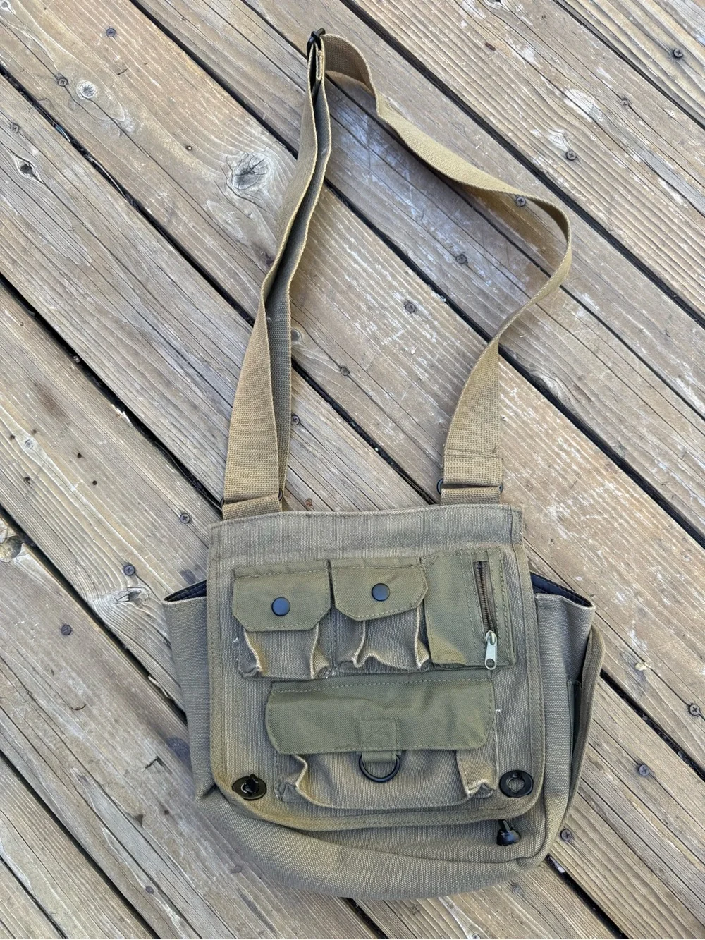 Olive Green Tactical Canvas Crossbody Bag - Men